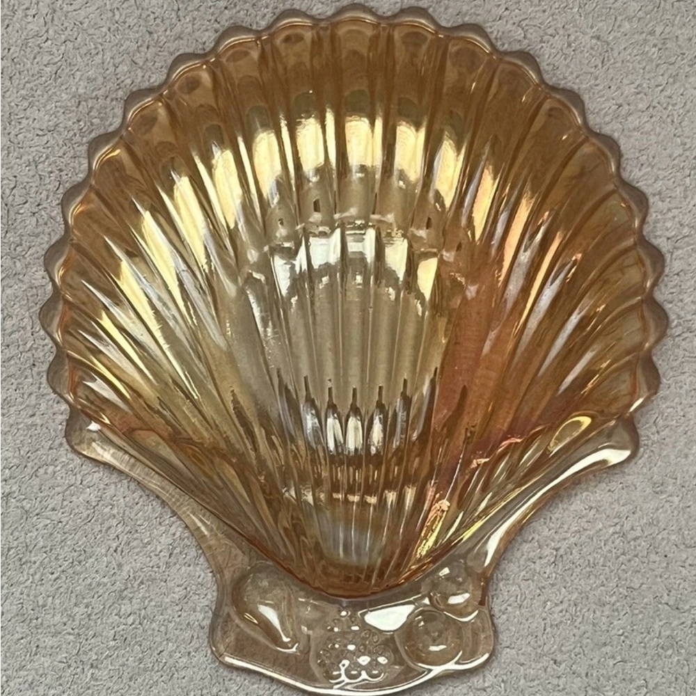 Vintage Carnival Amber Glass Small Sea Shell Trinket Dish Orange VTG Retro MCM - Picture 13 of 16